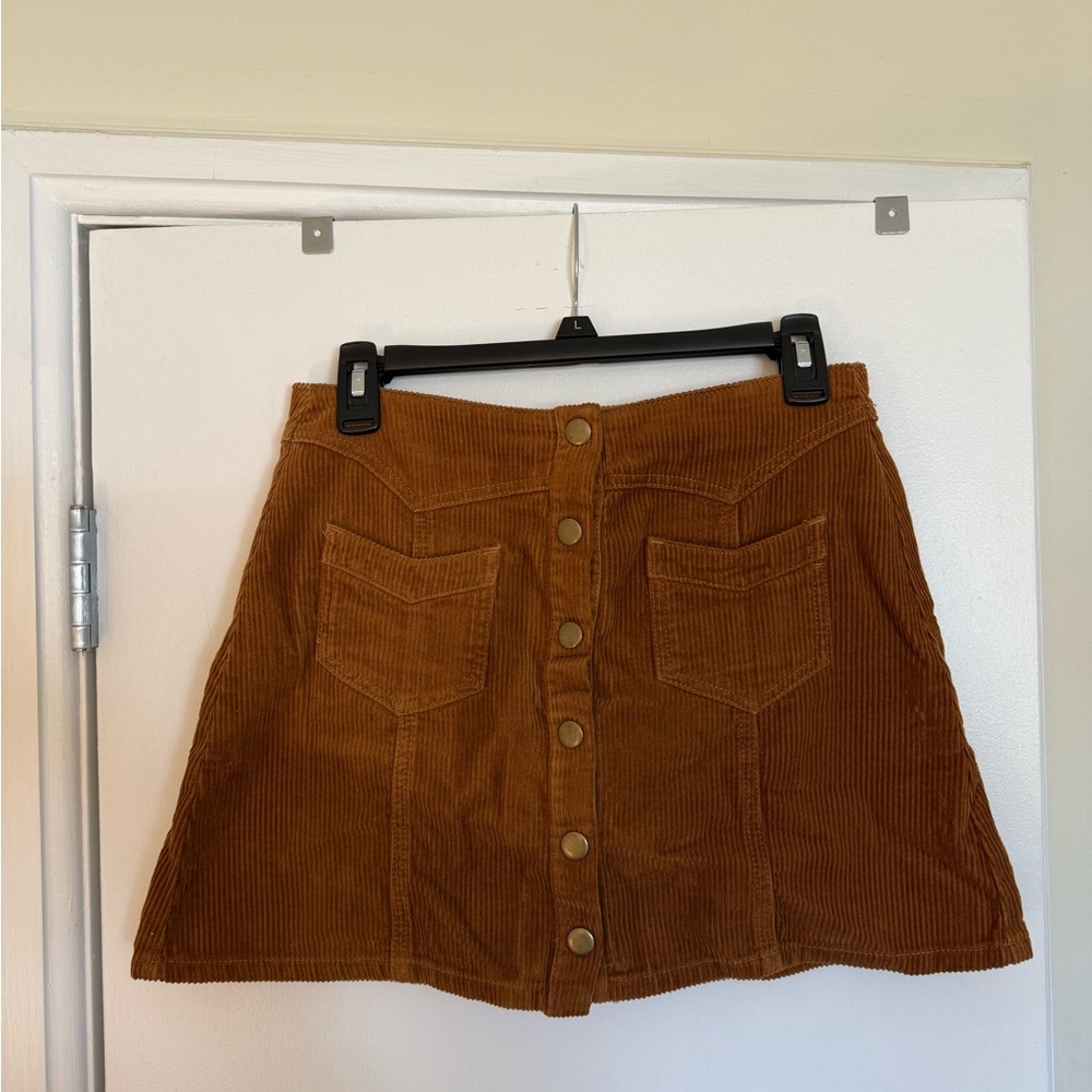 Corduroy Button-Front Miniskirt - Brown